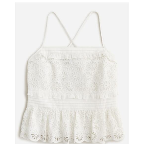 J.CREW Cross-back smocked-waist eyelet top NWOT white Small - Picture 1 of 5